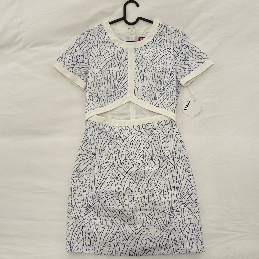 Staud Linen Blue and White Mini Dress | Staud Mini Perla Dress - Picture 5 of 7